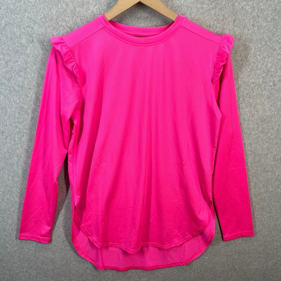 SSYS The Label Tops - SSYS The Label Womens XS Neon Pink Ruffle Shoulder Mesh Long Sleeve Athletic Top